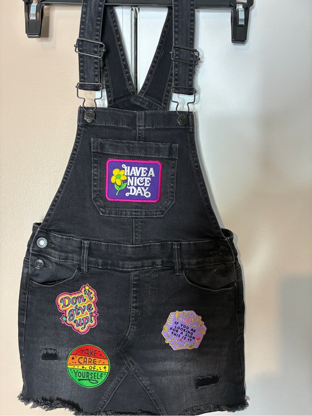 SO Black Denim Kids Overall Dress with Colorful Patchwork